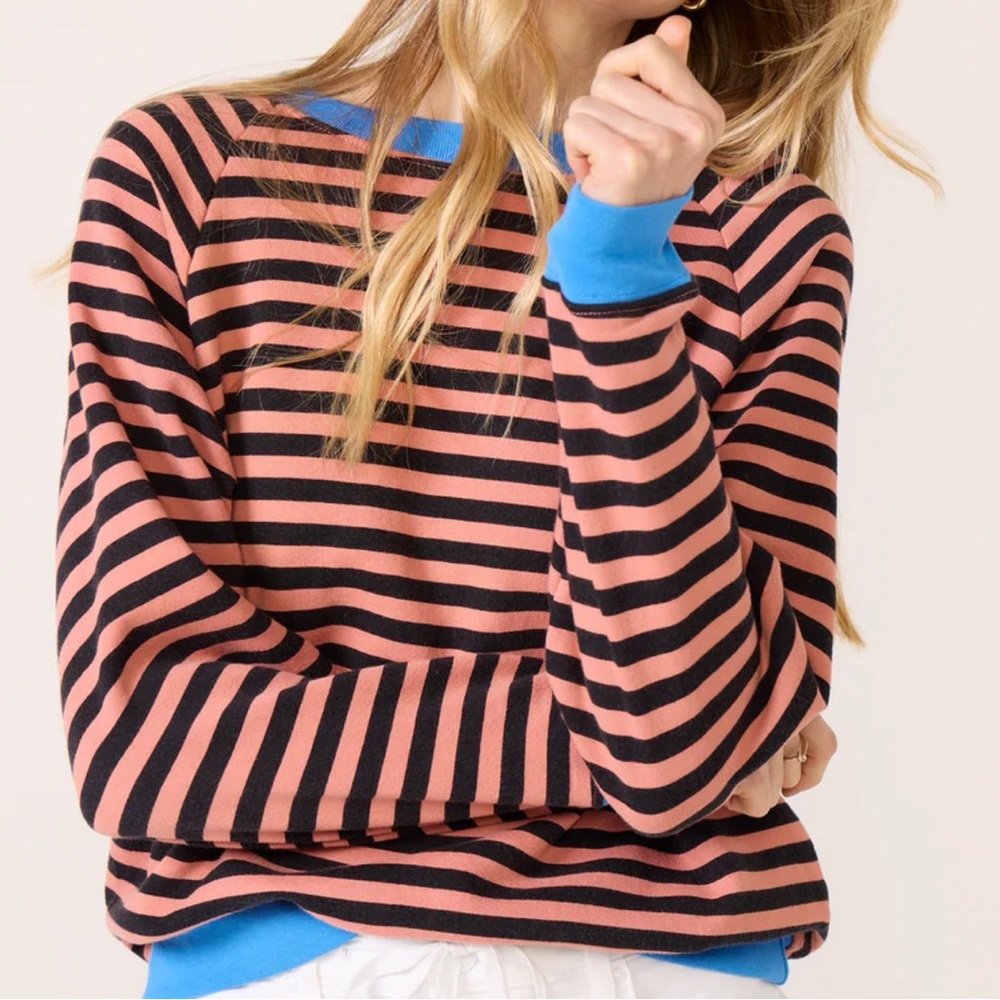 Daydreamer Pink and Black Striped Sweatshirt with Blue Trim - Picture 3 of 11